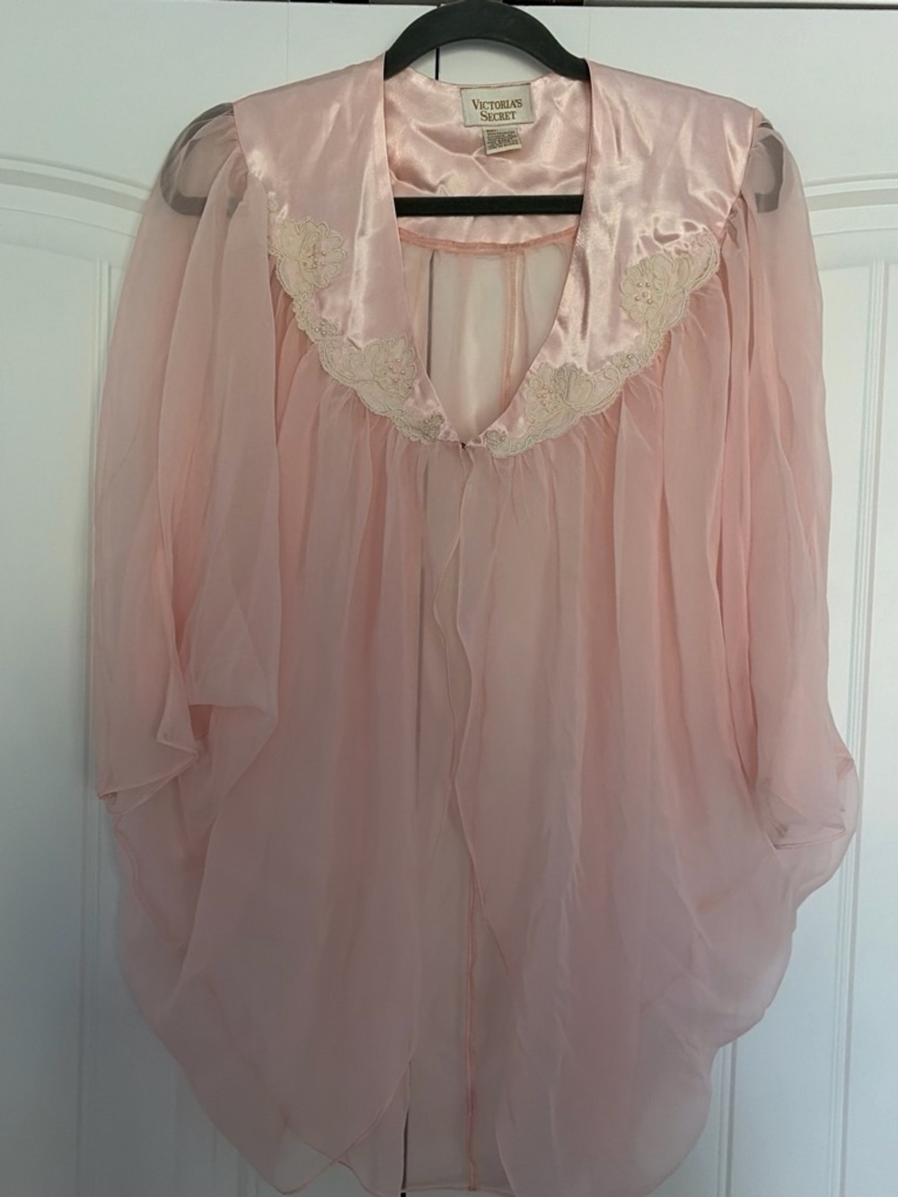 Victoria's Secret Sheer Pink Chiffon Robe with Satin Collar